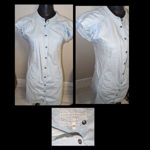PINK MARTINI Blue Denim Button Front Shirt Dress Womens Size XS